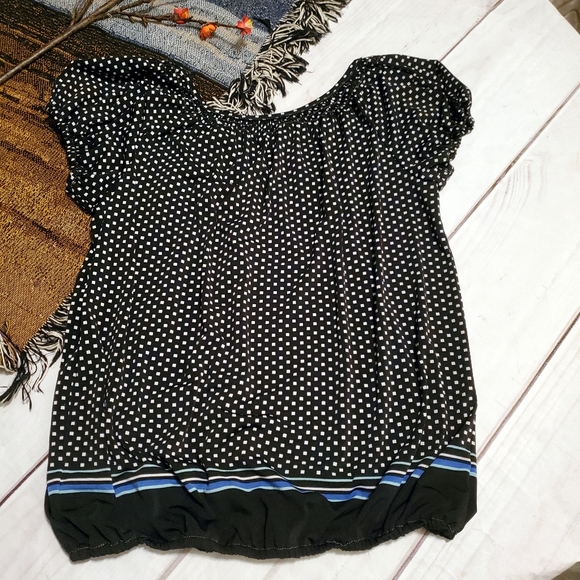 5/25 Max Studio S Stretchy Black White Polka Dot Blouse - Picture 5 of 6